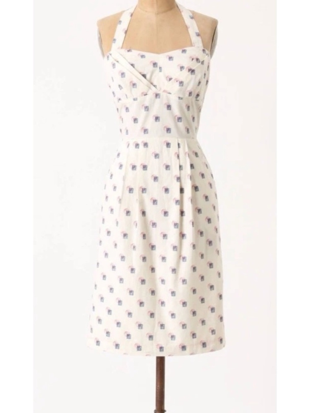 Girls from Savoy Cream Halter Sundress with Blue Floral Print
